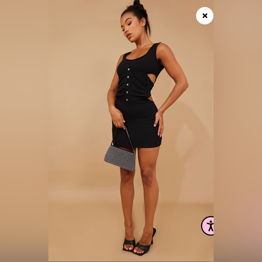 black bandage hook & eye corset detail bodycon dress